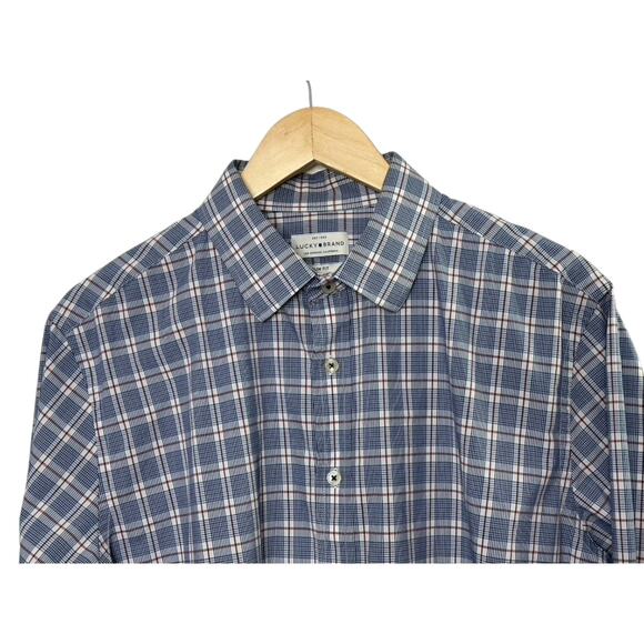 Lucky Brand Blue Plaid Slim Fit Long Sleeve Button Down Shirt Large 16 32/33 - Picture 3 of 7